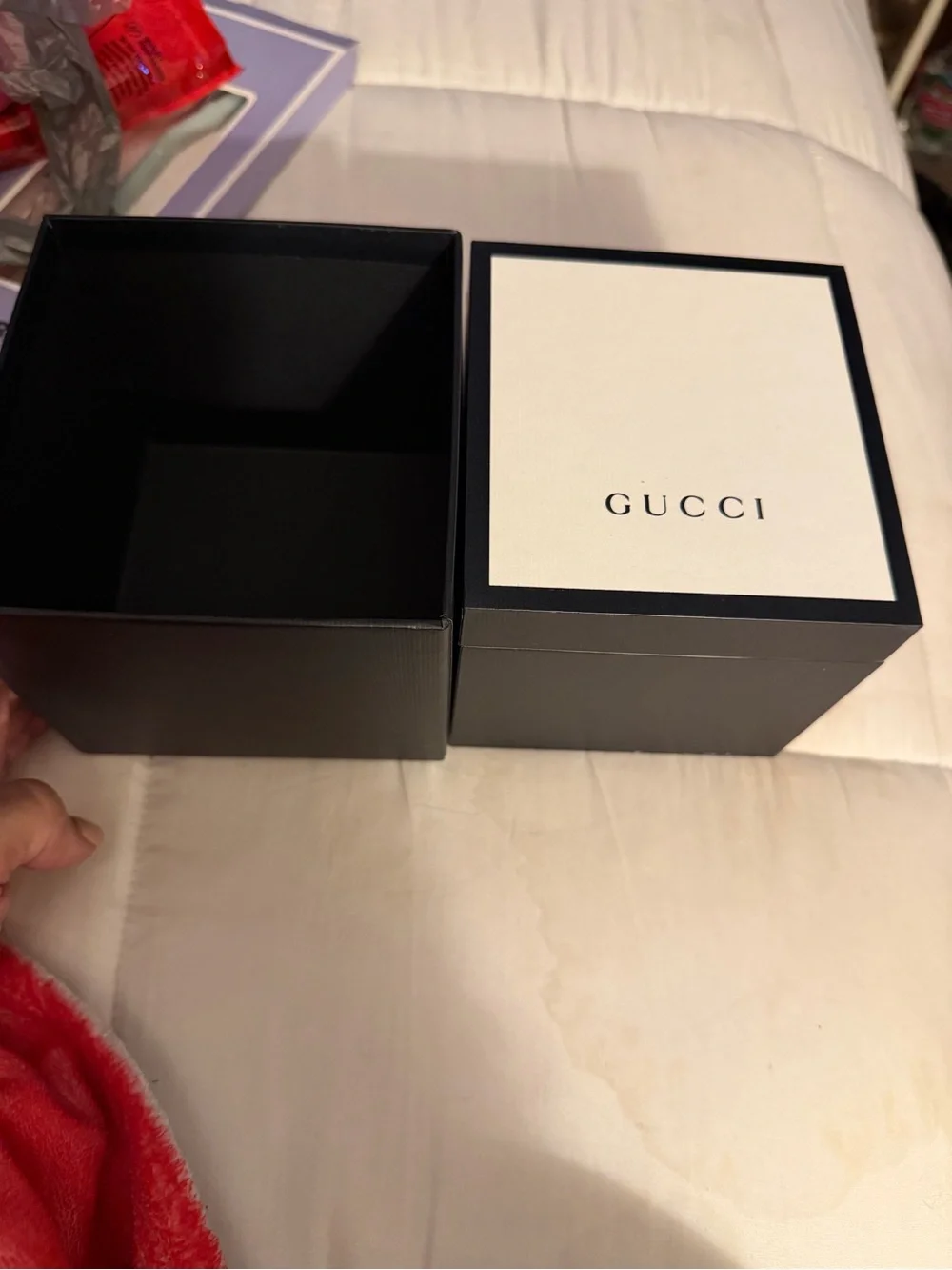 Gucci Black Watch with Silver Dial and Red Accents with box